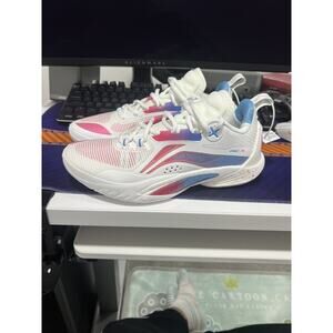 LI-NING Speed 10 Premium White Pink Blue Basketball Shoes US 8.5